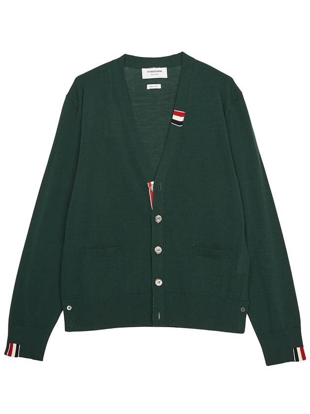 Men's Jersey Stitch V-Neck Cardigan Green - THOM BROWNE - BALAAN 2