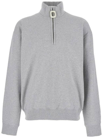 Grey High Neck Sweatshirt With Zip Closure And Logo Embroidery In Cotton Man - JW ANDERSON - BALAAN 1