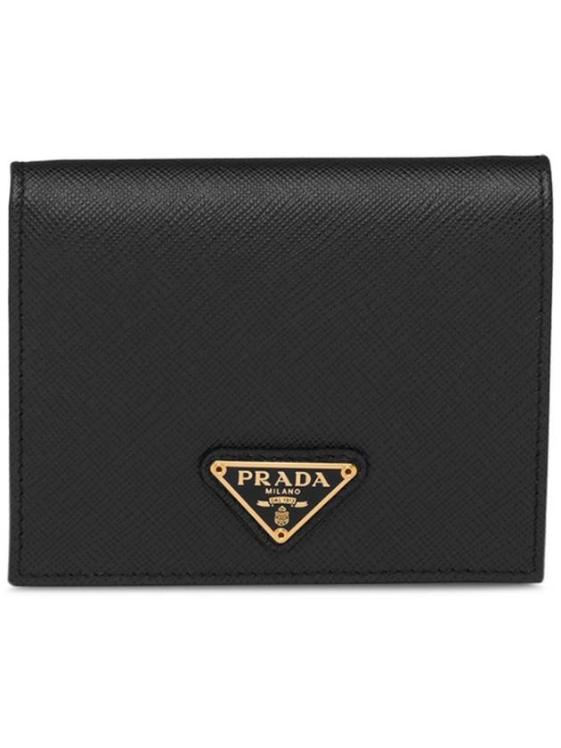 Gold Hardware Triangle Logo Saffiano Half Wallet Black - PRADA - BALAAN 2