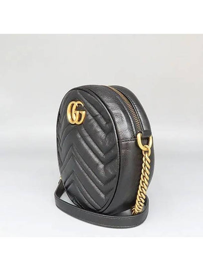 550154 Black color leather GG Marmont mini round gold logo chain cross bag - GUCCI - BALAAN 2