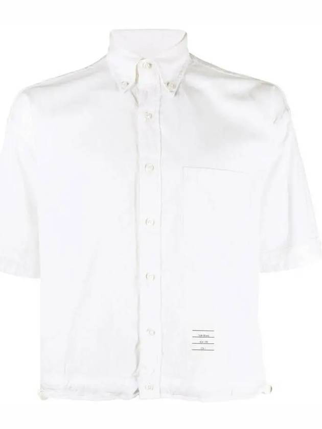 Tom Brown Logo Patch Chest Pocket Short Sleeve Shirt White - THOM BROWNE - BALAAN 2