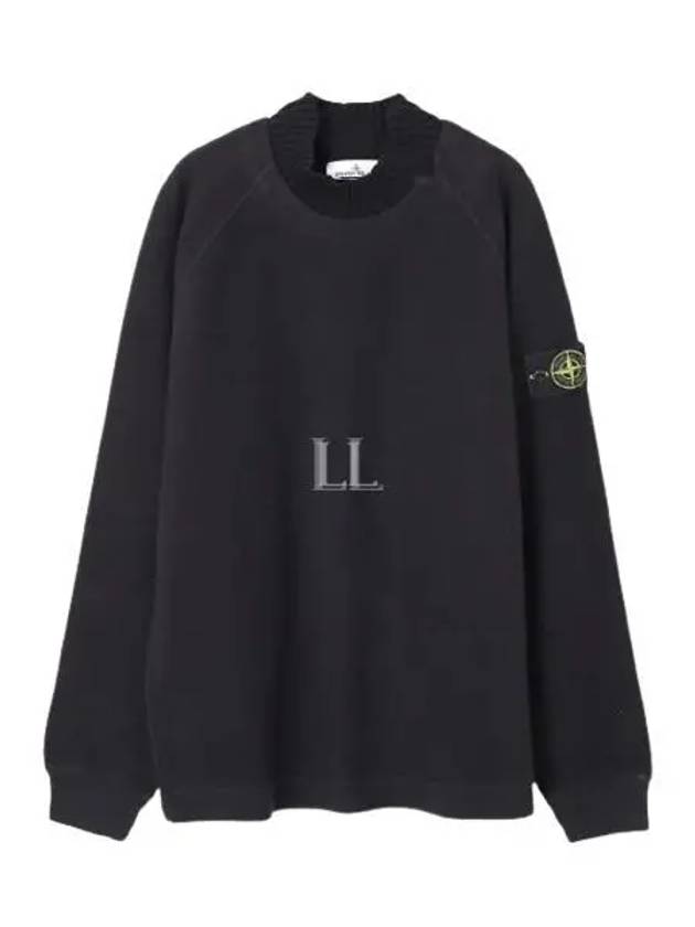 Garment Dyed Gauze Mock Neck Sweatshirt Black - STONE ISLAND - BALAAN 2