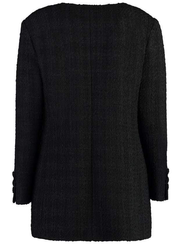 V-neck single-breasted tweed melange jacket black - GUCCI - BALAAN 3