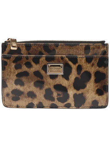 Women's Leopard Print Medium Calfskin Card Wallet Brown - DOLCE&GABBANA - BALAAN 1