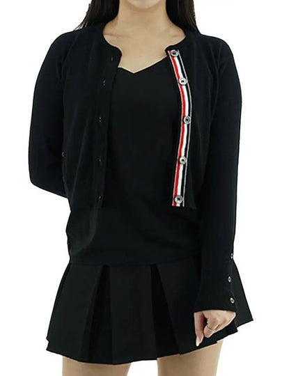 Crew Neck Cashmere Crop Cardigan Black - THOM BROWNE - BALAAN 2