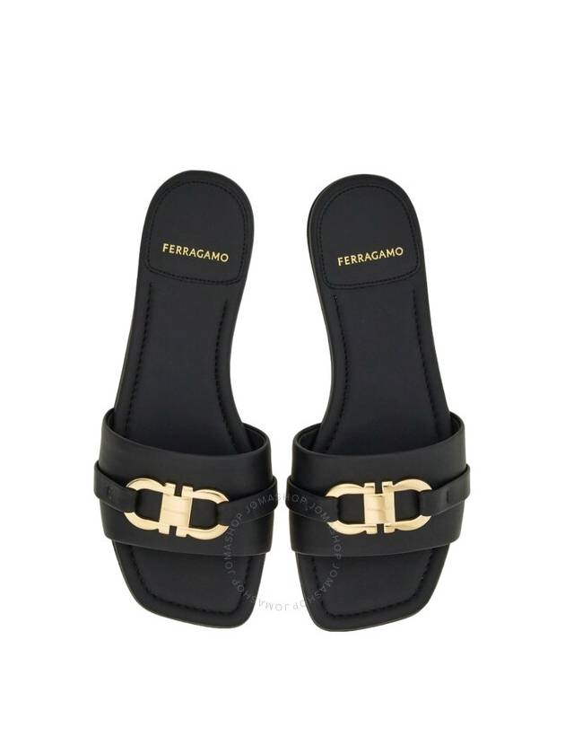 Gancini Ornament Flat Slide Black - SALVATORE FERRAGAMO - BALAAN 3