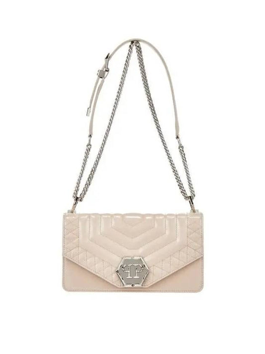 Women's Turnlock Quilted Medium Shoulder Bag Beige 270432 - PHILIPP PLEIN - BALAAN 1