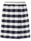 Gingham Inlay Stripe Side Pleat Skirt Navy - THOM BROWNE - BALAAN 2