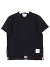 Center Back Stripe Classic Cotton Pique Relaxed Fit Short Sleeve T-Shirt Navy - THOM BROWNE - BALAAN 2