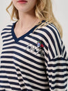 Loose Fit Stripe V Neck T Shirt_Navy - SORRY TOO MUCH LOVE - BALAAN 2