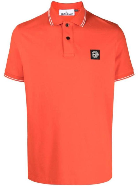 Logo Patch Short Sleeve Polo Shirt Orange - STONE ISLAND - BALAAN 1