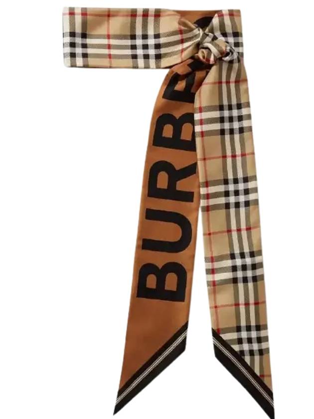 Vintage Check Logo Print Silk Skinny Reversible Scarf Archive Beige - BURBERRY - BALAAN 2