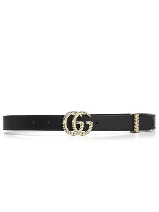 Women's GG Marmont Torchon Double G Buckle Leather Belt Black - GUCCI - BALAAN 1
