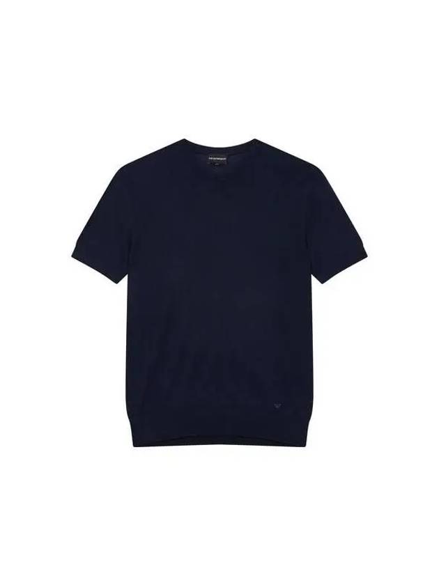 Men s Short Sleeve Wool Crew Neck Knit Navy - EMPORIO ARMANI - BALAAN 1