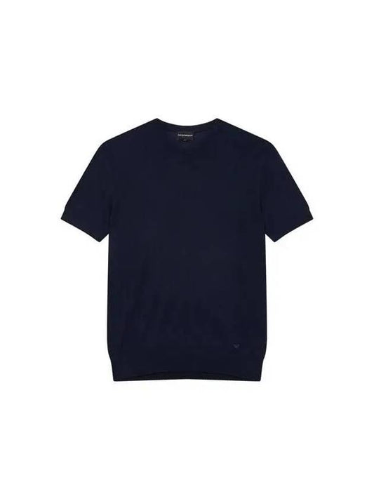 Men s Short Sleeve Wool Crew Neck Knit Navy - EMPORIO ARMANI - BALAAN 1