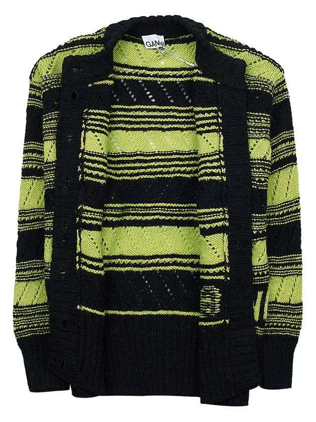 Logo Stripe Pattern Knit Cardigan Black - GANNI - BALAAN 9