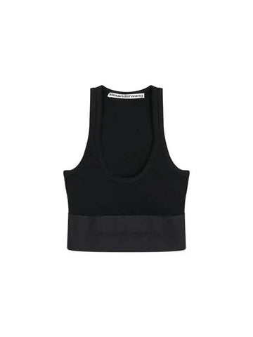 Scoop Neck Logo Banding Bra Top Black - ALEXANDER WANG - BALAAN 1