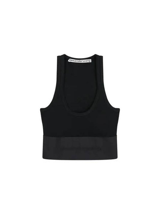 Scoop Neck Logo Banding Bra Top Black - ALEXANDER WANG - BALAAN 1