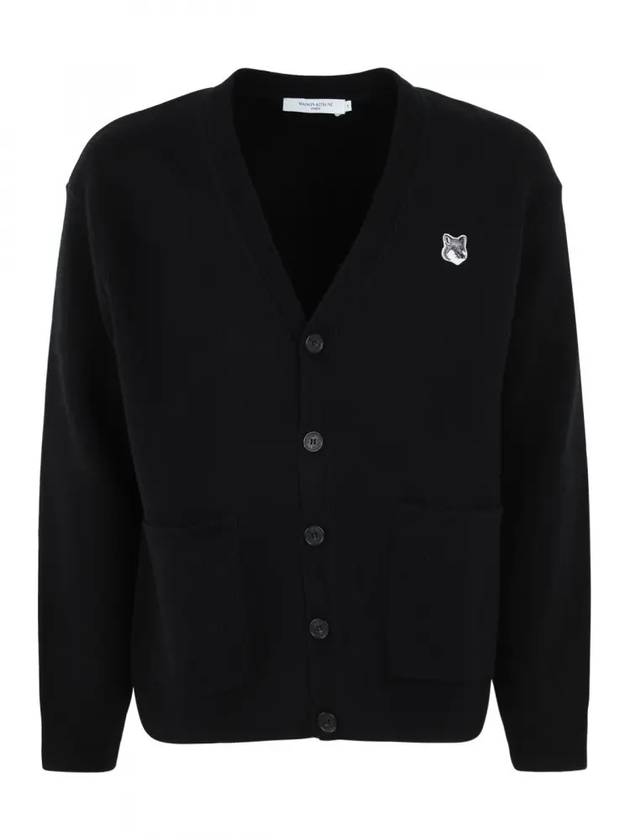 Grey Fox Head Patch Relax Cardigan Black - MAISON KITSUNE - BALAAN 1