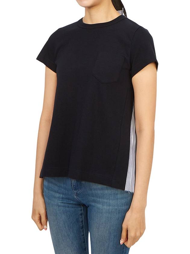 Detailed Pleated Cotton Short Sleeve T-Shirt Black - SACAI - BALAAN 5