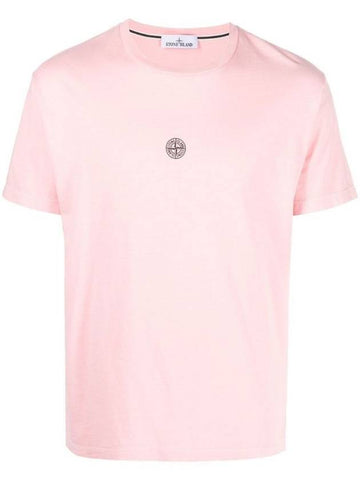 Garment Dyed Lettering One Print Cotton Jersey Short Sleeve T-Shirt Pink - STONE ISLAND - BALAAN 1