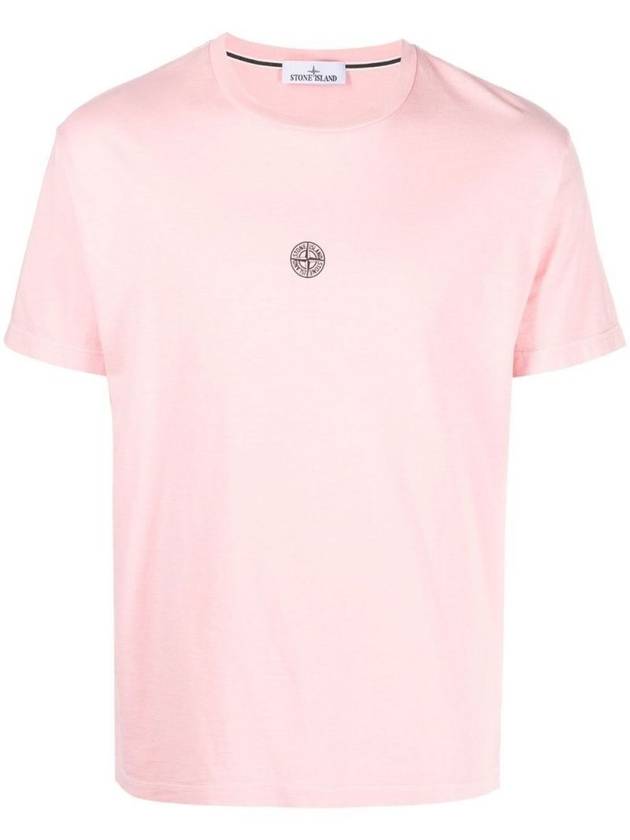 Garment Dyed Lettering One Print Cotton Jersey Short Sleeve T-Shirt Pink - STONE ISLAND - BALAAN 1