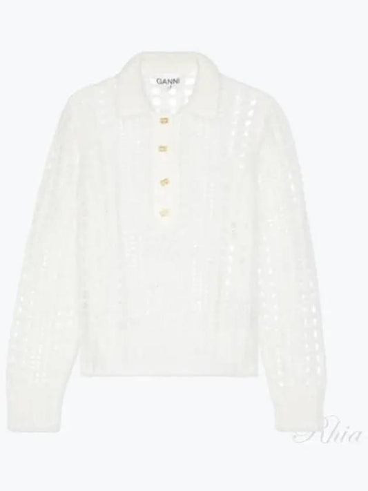 Mohair Lace Polo Knit Top White - GANNI - BALAAN 2