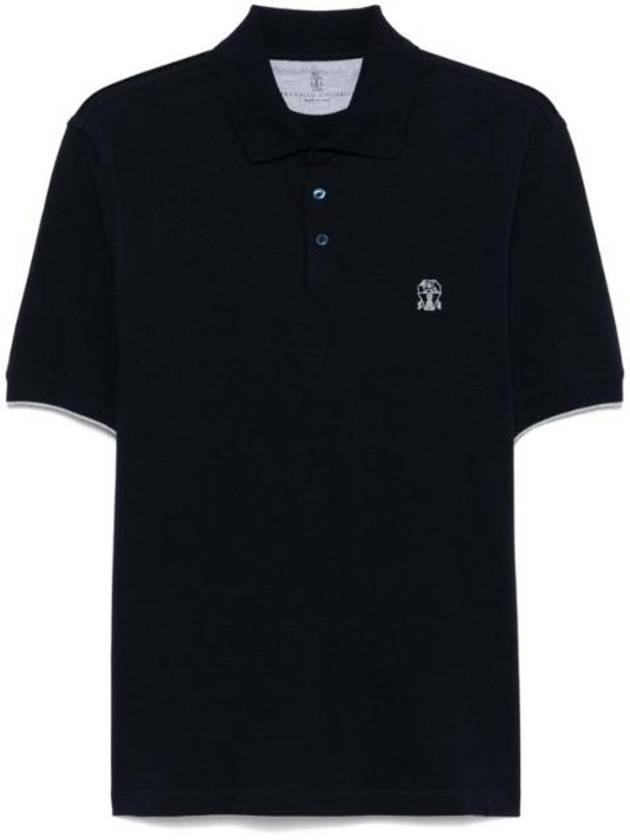 Logo Short Sleeve Polo Shirt Navy - BRUNELLO CUCINELLI - BALAAN 1