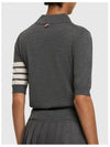 Women's Diagonal Striped Relaxed Fit Wool Polo Shirt Grey - THOM BROWNE - BALAAN 6