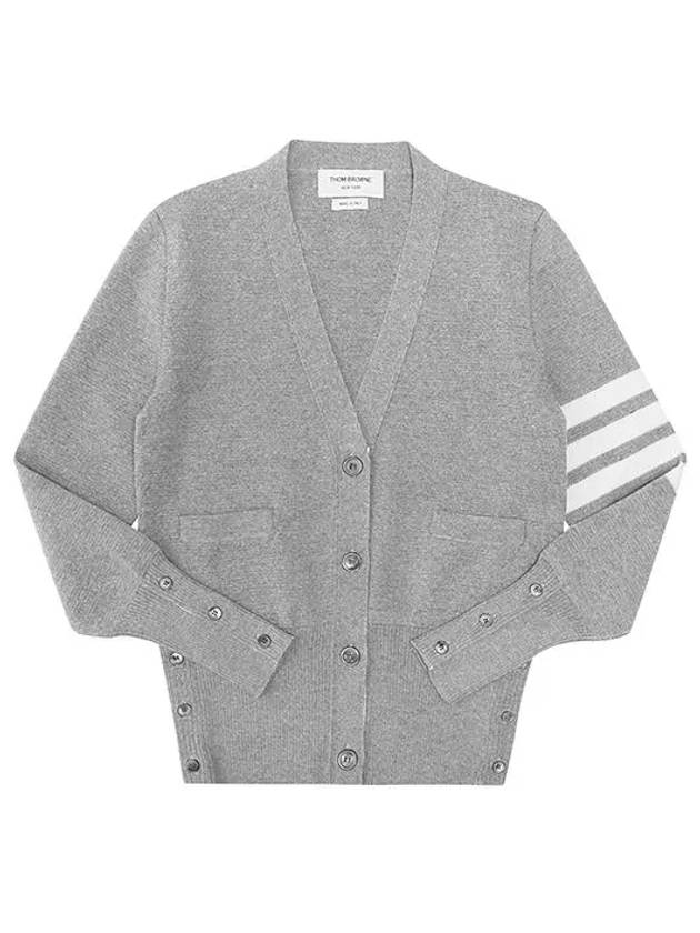 Milano Stitch 4 Bar Classic V Neck Fine Merino Wool Cardigan Grey - THOM BROWNE - BALAAN 3