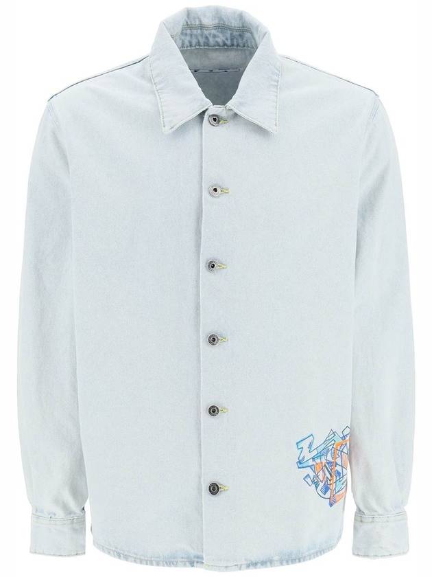 Graffiti Embroidered Button Denim Jacket Light Blue - OFF WHITE - BALAAN 2