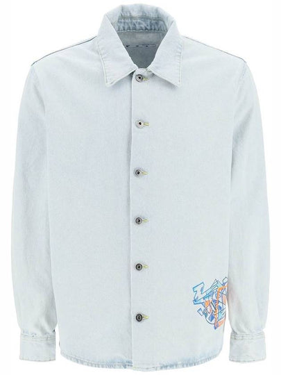 Graffiti Embroidered Button Denim Jacket Light Blue - OFF WHITE - BALAAN 2