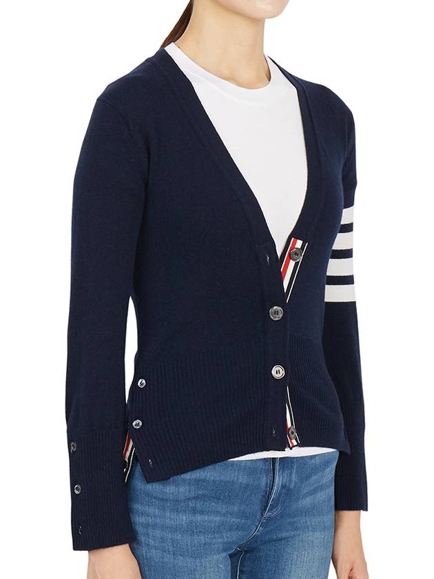 4-Bar V-Neck Cashmere Cardigan Navy - THOM BROWNE - BALAAN 5