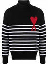 Big Heart Stripe Knit Turtleneck Black - AMI - BALAAN 2