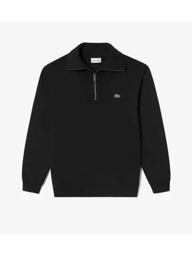 Men's Half Zip Up Wide Collar Sweatshirt Black - LACOSTE - BALAAN 2