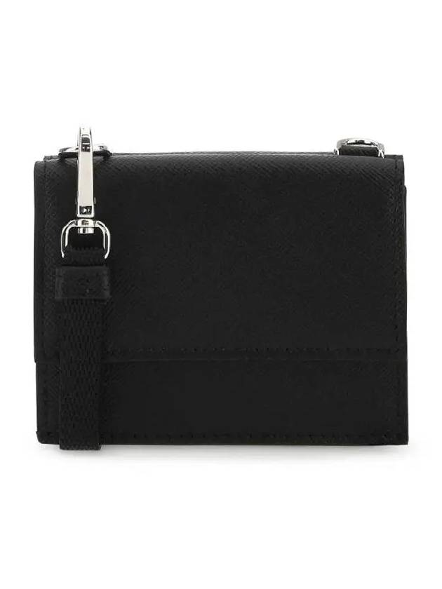 Triangle Logo Neck Strap Card Wallet Black - PRADA - BALAAN 4