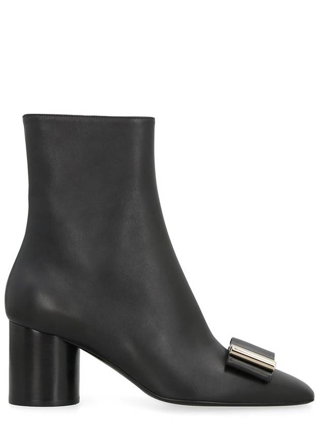 Double Bow Leather Ankle Boots Black - SALVATORE FERRAGAMO - BALAAN 2