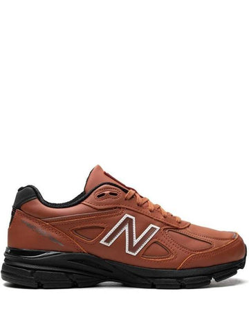 990V4 Leather Low Top Sneakers Mahogany Black - NEW BALANCE - BALAAN 1