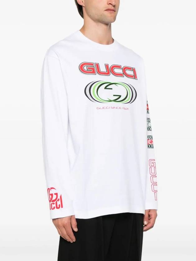 Printed Cotton Jersey Long Sleeve T Shirt White - GUCCI - BALAAN 4