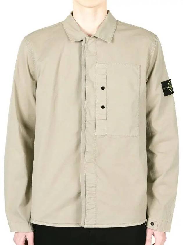 Supima Cotton Twill Over Long Sleeve Shirt Beige - STONE ISLAND - BALAAN 3