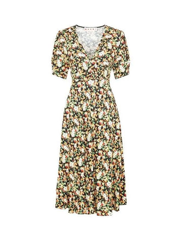 Flower Pattern V-Neck Midi Dress - MARNI - BALAAN 1