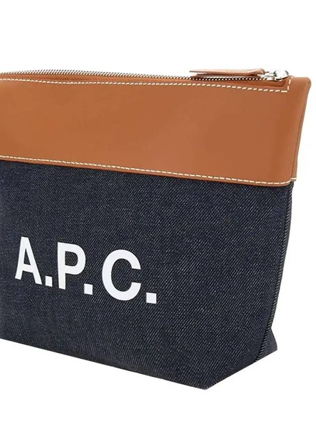 Axel Logo Denim Leather Pouch Bag Navy Brown - A.P.C. - BALAAN 5