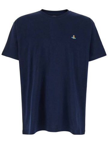 Blue Crewneck T-Shirt With Orb Detail In Cotton Man - VIVIENNE WESTWOOD - BALAAN 1