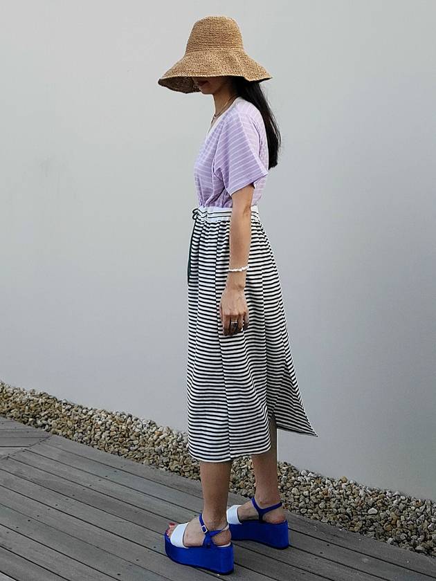 Women's Lilac Striped Jersey Long Dress Lilac Purple - PRETONE - BALAAN 4