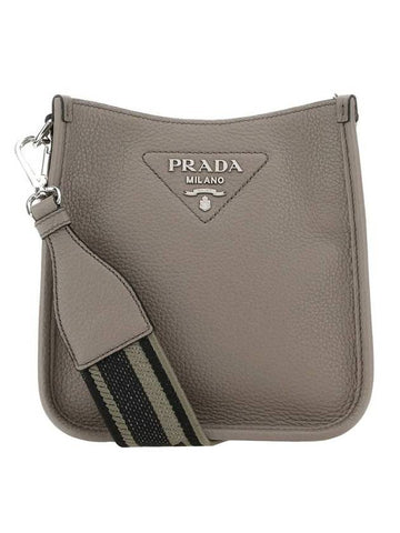 Leather Mini Shoulder Bag Clay Grey - PRADA - BALAAN 1