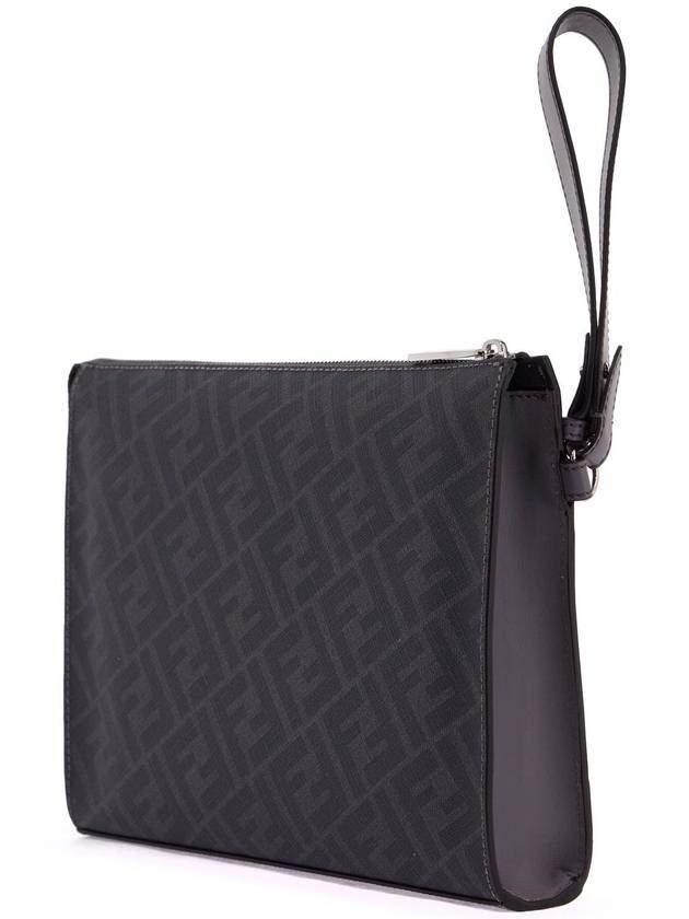 FF Motif Flat Leather Clutch Bag Grey - FENDI - BALAAN 3