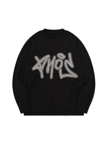 Graffiti Phos Knit PulloverBlack Unisex Logo Knit Top Black - PHOS333 - BALAAN 1