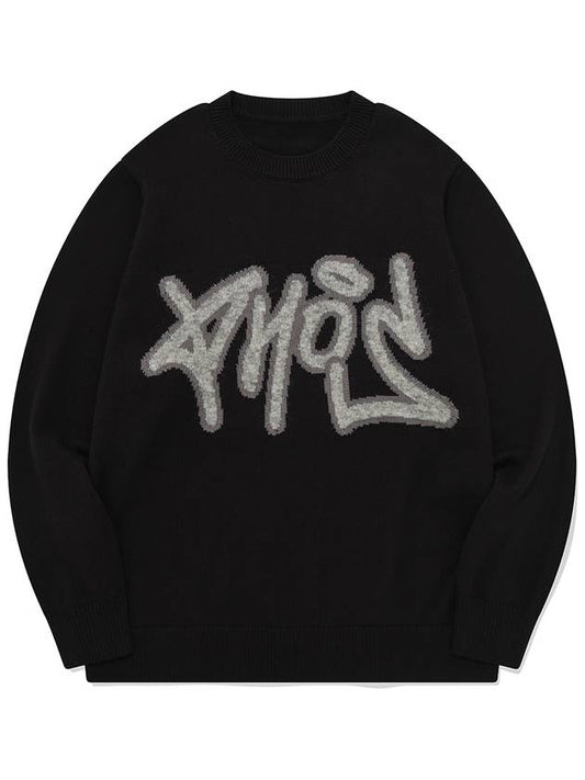 Graffiti Phos Knit PulloverBlack Unisex Logo Knit Top Black - PHOS333 - BALAAN 1