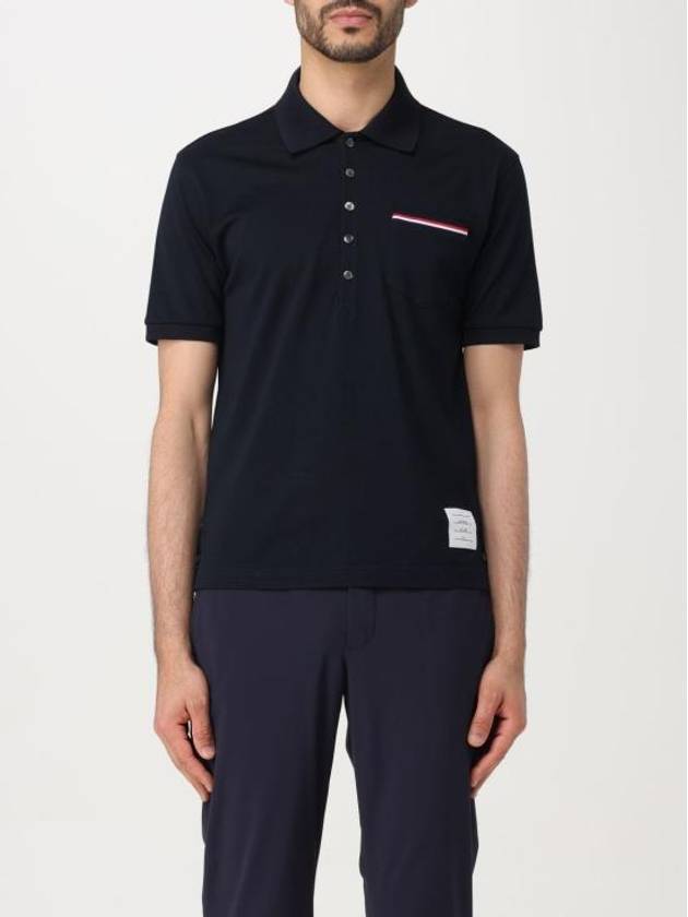 Men's Three Stripes Pocket Mercerized Short Sleeve Polo Shirt Navy - THOM BROWNE - BALAAN 2