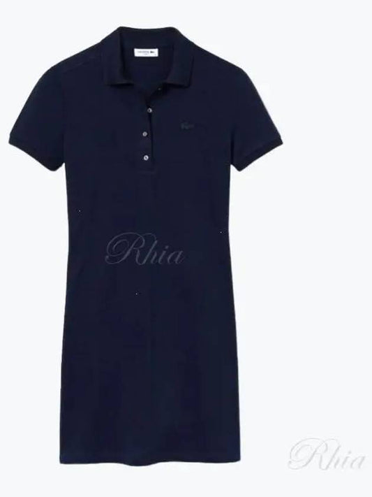 Women's Slim Fit Stretch Cotton Pique Polo Short Dress Navy - LACOSTE - BALAAN 2